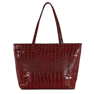 Burgundy Crocodile Faux Leather Tote Shoulder Bag Soft Top Handle Purse Handbag
